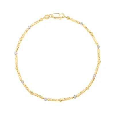 Brazalete de oro 14k 7,25" bicolor 1,7 mm corte diamante barra y eslabones de cuentas 2,4 gr Foto 1 de 4