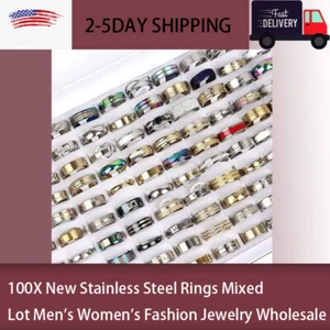100X New Stainless Steel Rings Mixed Lot Men's Women's Fashion Jewelry Wholesale - Picture 1 of 7