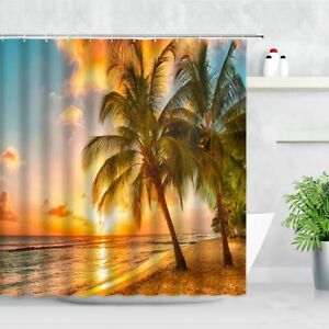 2023 Shower Curtain Tropical Ocean Forest Waterfall Pattern Curtain Set