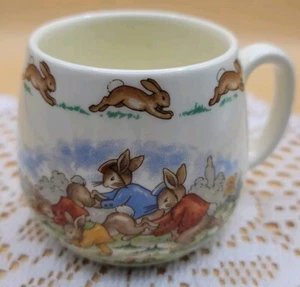 ROYAL DOULTON Bunnykins Handled Mug▪︎ Wheelbarrow Race & Cricket  - Picture 1 of 8