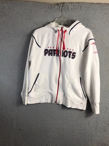 New England Patriots NFL Reebok Sweater Womens L White Embroidery Zip Up Hoodie Cover