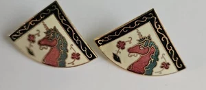 VINTAGE CLOISONNE UNICORN STUD EARRINGS - Picture 1 of 3