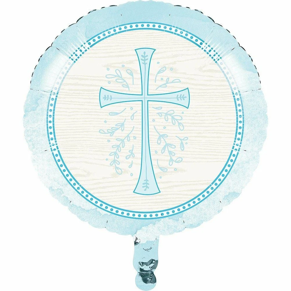 Divinity Blue Cross Metallic Foil Mylar Balloon 18" Baptism Confirmation Communi - Image 1 of 1
