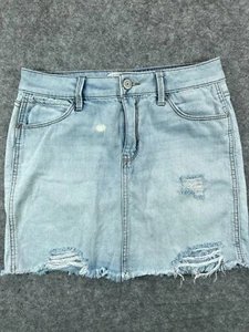 MUDD FLX Stretch Denim Skirt Women Juniors 9 Blue Jean Cut Off Distressed Casual - Picture 1 of 8