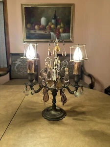 Maison Bagues 18th Century Girandole Candelabra Amethyst Crystals Table Lamp - Picture 1 of 9