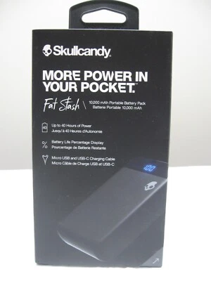 Skullcandy Fat Stash 10,000 mAh Portable Battery Pack Power Bank Black - SEALED - Image 1 of 2