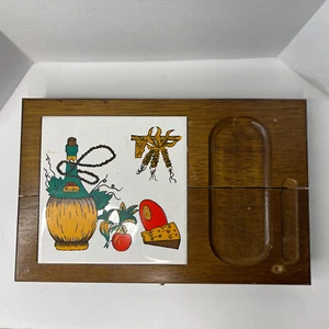 Wood Tile Cheese Wine Board Built in Pull out Coasters Drawer Vintage MCM Rare - Picture 1 of 11