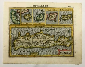 CRETE GREECE 1613 MERCATOR HONDIUS ATLAS MINOR NICE UNUSUAL ANTIQUE MAP - Picture 1 of 7