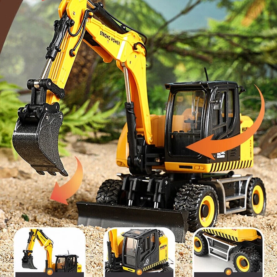 HUINA 1:50 Diecast Wheeled Excavator Digger Toy Present suit Corgi Tekno Code 3 1/50