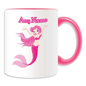 Personalisierte Geschenk Rosa Meerjungfrau Tasse Spardose Tasse Märchen Mädchen Name Kaffee Tee - Bild 1 von 20