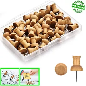 40Pcs Wooden Push Pins Thumb Tacks Cork Board Wall Bulletin Map Office School - Picture 1 of 8