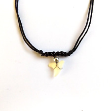 REAL SHARK TOOTH NECKLACE PENDANT SHARKS TEETH WITH BLACK CORD BEADS ADUSTABLE