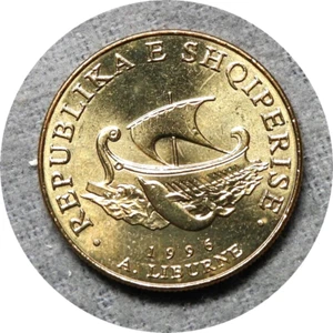 Elfe Albanien Republik 20 Leke 1996 uraltes Schiff Delfin - Bild 1 von 2