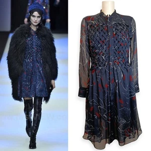 Giorgio Armani F/W 2018 Runway Women's Blue Floral Print Sheer Shirt Silk Dress  - Picture 1 of 22