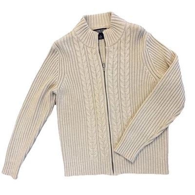 Lands End кардиган женщин S кремовый кабель трикотажа молнии свитер Cottagecore Grandmacore - Изображение 1 из 4