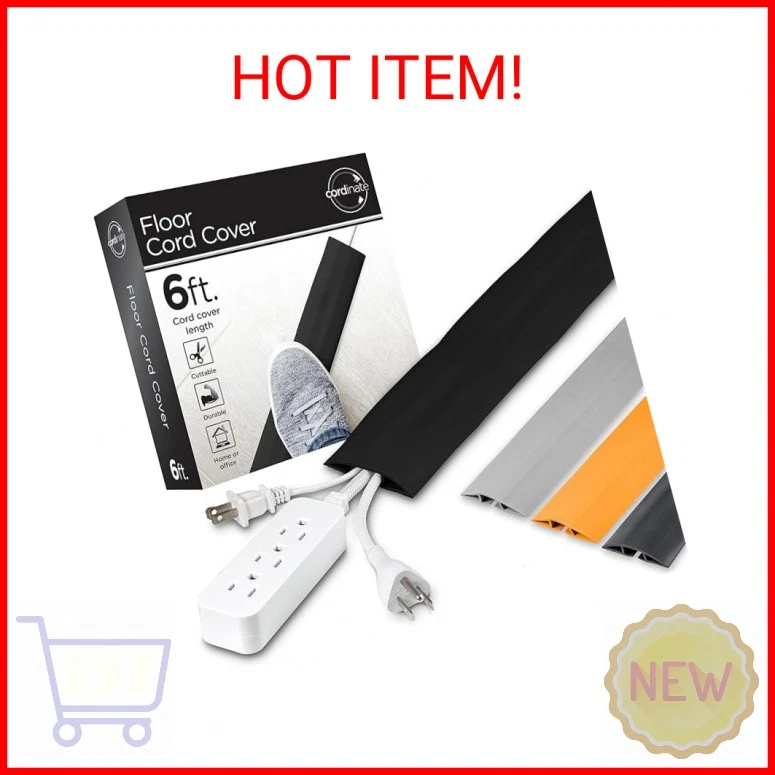 Cordinate Black 6 FT Floor Cord Cover Rubber Low Profile Cable Protector 4