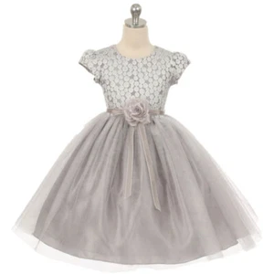 SILVER Size 4 Flower Girl Dress Dance Bridesmaid Formal Birthday Pageant Wedding - Picture 1 of 2