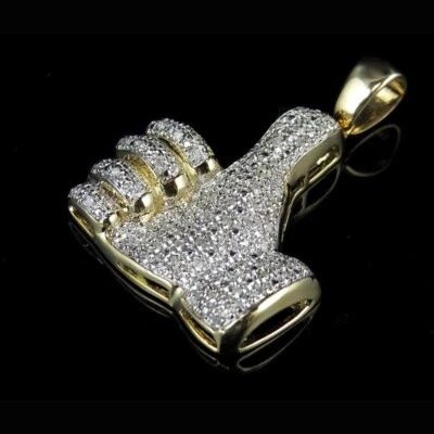 0.50 Ct Brilliant Moissanite 14K Yellow Gold Plated Thumbs Up Men's Pendant 1.4" - Image 1 of 4