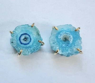 NUEVO ARETES DRUZY ÁGATA GEODA CHAPADOS EN ORO 0.6" H-5030 Foto 1 de 4