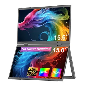 UPERFECT Dual Laptop Screen Extender 15.6" FHD Folding Stacked Portable Monitor - Picture 1 of 8