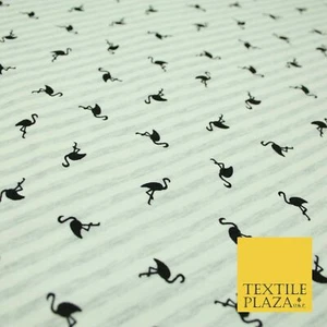 Ivory Striped Flamingo Icon Printed Soft Organic Cotton Jersey Fabric 59" 5491 - Picture 1 of 3