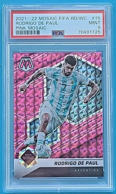 2021-22 Mosaic FIFA WC Rodrigo De Paul Pink Mosaic /25 PSA 9 Argentina SSP - Image 1 of 2