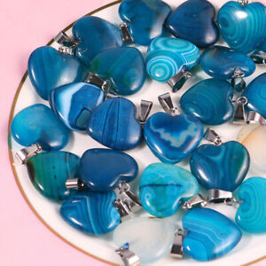 25pcs Charms Stripe Blue Agate Heart Stone Pendants Charms for Jewelry Making