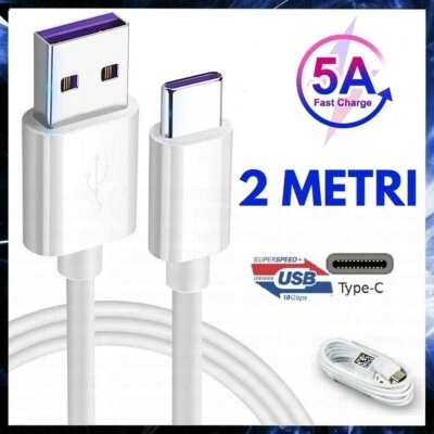CAVO TIPO C 2 METRI CAVETTO USB TYPE C 2m RI/CARICA/BATTERIE CELLULARE VELOCE 5A