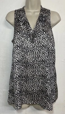 Новый с Ярлыками Ann Taylor 8 без рукавов блузка белый черный животное печати оборки v-образным вырезом бак - Изображение 1 из 4