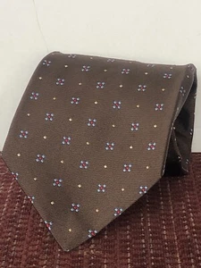 Kiton Napoli 100% Silk Brown Geometric Floral Design Tie - Picture 1 of 5