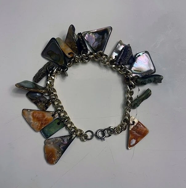 Pulsera Abulón Azul y Naranja Madreperla 7.5 Pulgadas Cuelga Foto 1 de 1