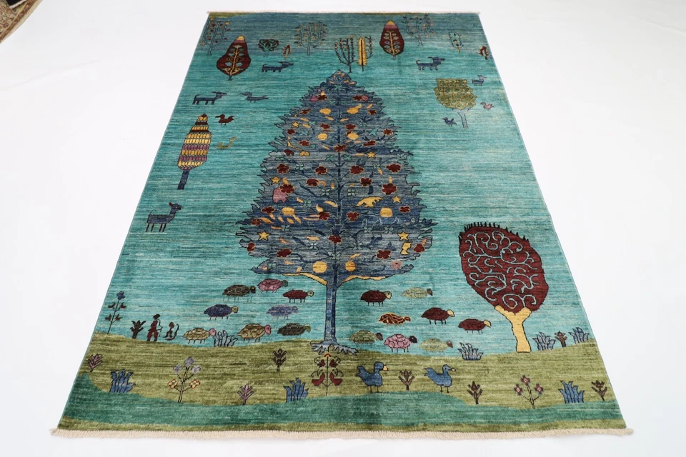 6x8 ft tree of life Animal Area Rug Afghan Hand Knotted oriental Veg Dye Wool - Image 1 of 4