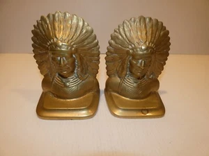 Vintage Pair Cast Metal Native American Figural Bookends, Brass Tone - Picture 1 of 7