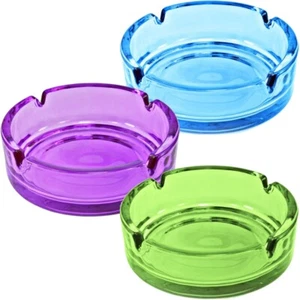 3x Glas Aschenbecher Aschen-Becher Ascher rundes Design Ø 10,5 cm lila+blau+grün - Bild 1 von 4