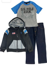 US Polo Assn Boys 3pc Set Hoodie, T Shirt, Denim Jeans Choose Size Multicolor