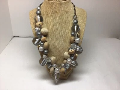 Collar, cuentas, envuelto, madera, perlas, cuentas grises DECLARACIÓN .11’, 3’ extra Foto 1 de 4