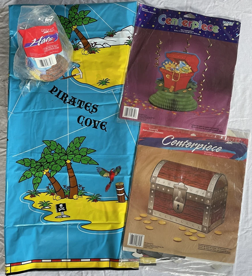 PIRATE Map Tablecloth 2 TREASURE CHEST Centerpiece HATS Paper Art PARTY SUPPLIES - Image 1 of 4