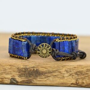 Dark Blue Natural Lapis Lazuli Vintage Handmade Healing Unisex Men Boys Bracelet