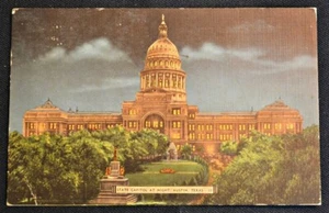 Texas Capitol Building at Night Austin TX postal PC 1947 a Trenton NJ - Imagen 1 de 1