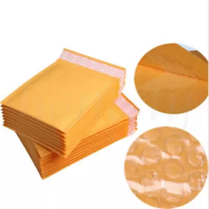 50/100pcs Yellow Kraft Bubble Mailers Padded Envelopes Shipping Bags Self Seal - Picture 1 of 5