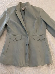WORTH 100% Genuine Leather Vintage Light Blue Womens Jacket Coat Blazer Petite 4 - Picture 1 of 10