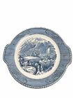 Currier and Ives Cake Plate Handled  "The Rocky Mountains" USA Blue White