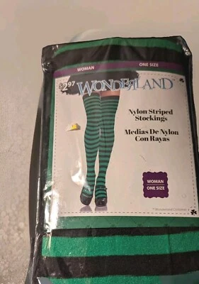 Medias Wonderland de Nylon a Rayas, Verde y Negro, Mujer Talla Única, Nuevas Precintadas Foto 1 de 4
