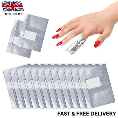 100 Nail Foil Gel Wraps Polish Remover Soak Off Acrylic Removal *NO ACETONE* UK