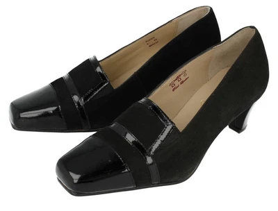 Ladies Equity Black Suede/Patent EE Fitting Court Shoes : Alexis - Image 1 of 4