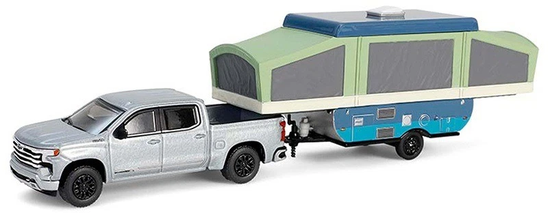 GREENLIGHT - CHEVROLET Silverado High Country con camper 2024 grigio della se... - Immagine 1 di 1