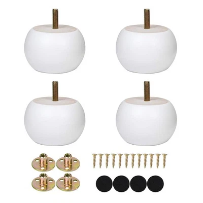 4 PIEZAS 2 pulgadas pies de moño de madera blanca, patas redondas de repuesto, perno M8 pretaladrado Foto 1 de 4