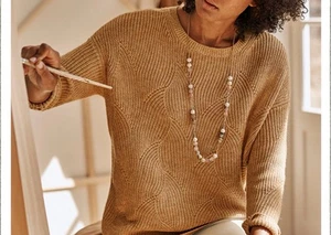 J. Jill Abstract Waterfall Pullover Sweater Women’s Medium Brown Outdoor Boho - Picture 1 of 7