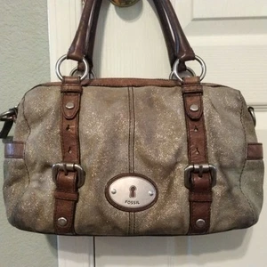 FOSSIL MADDOX GRAY GLITTER PATTERN LEATHER SATCHEL SHOULDER CROSSBODY HANDBAG - Picture 1 of 13
