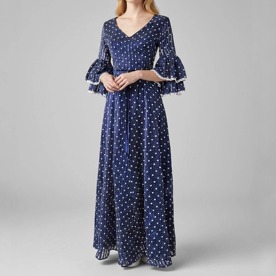 VERWIN Polka Dot Maxi Dress - 3/4 Sleeve Evening Party Dress For Women